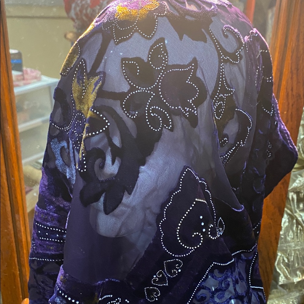 Purple Velvet Embroidered Headscarf 69 x 20 inch - Picture 5 of 7